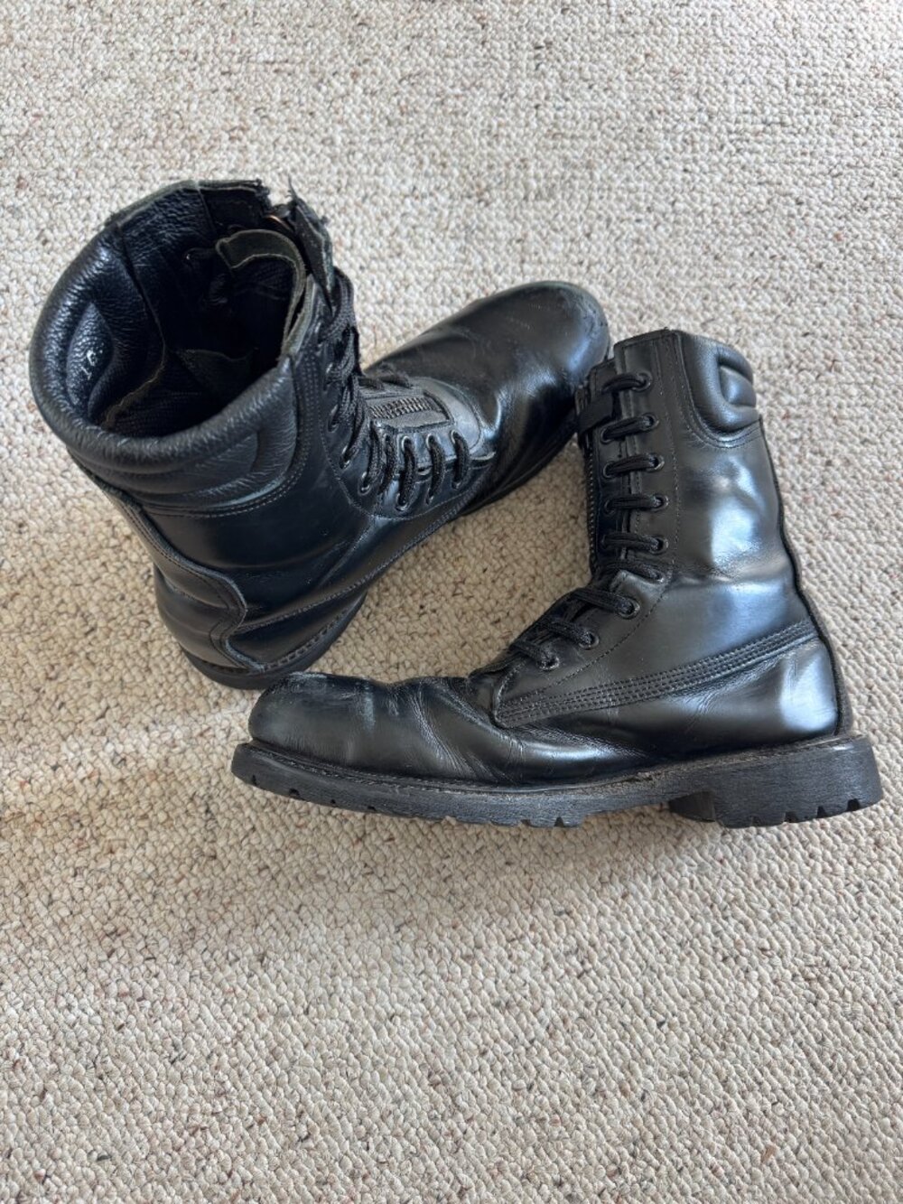 Firefighter Mens Boots, Full Leather, Vibram Sole, Zip and Lace Front, Sz 9 - Picture 7 of 13